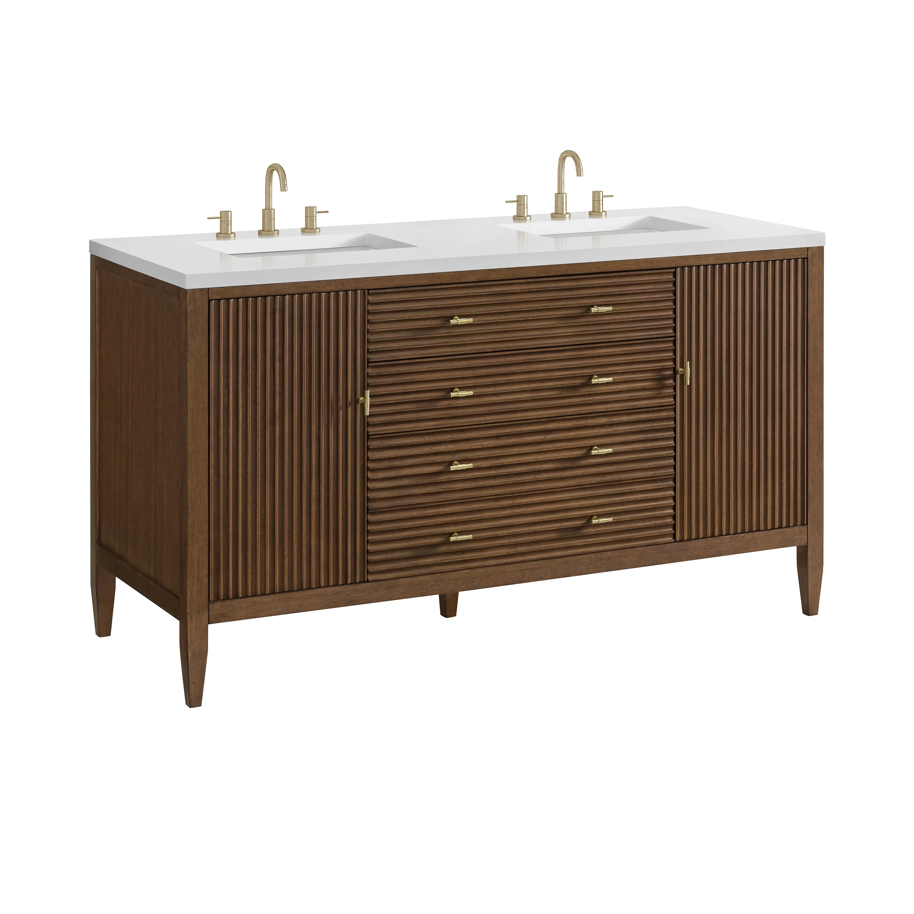 Myrrin 60" Double Vanity, Mid Century Walnut w/ 3 CM White Zeus Silestone Top