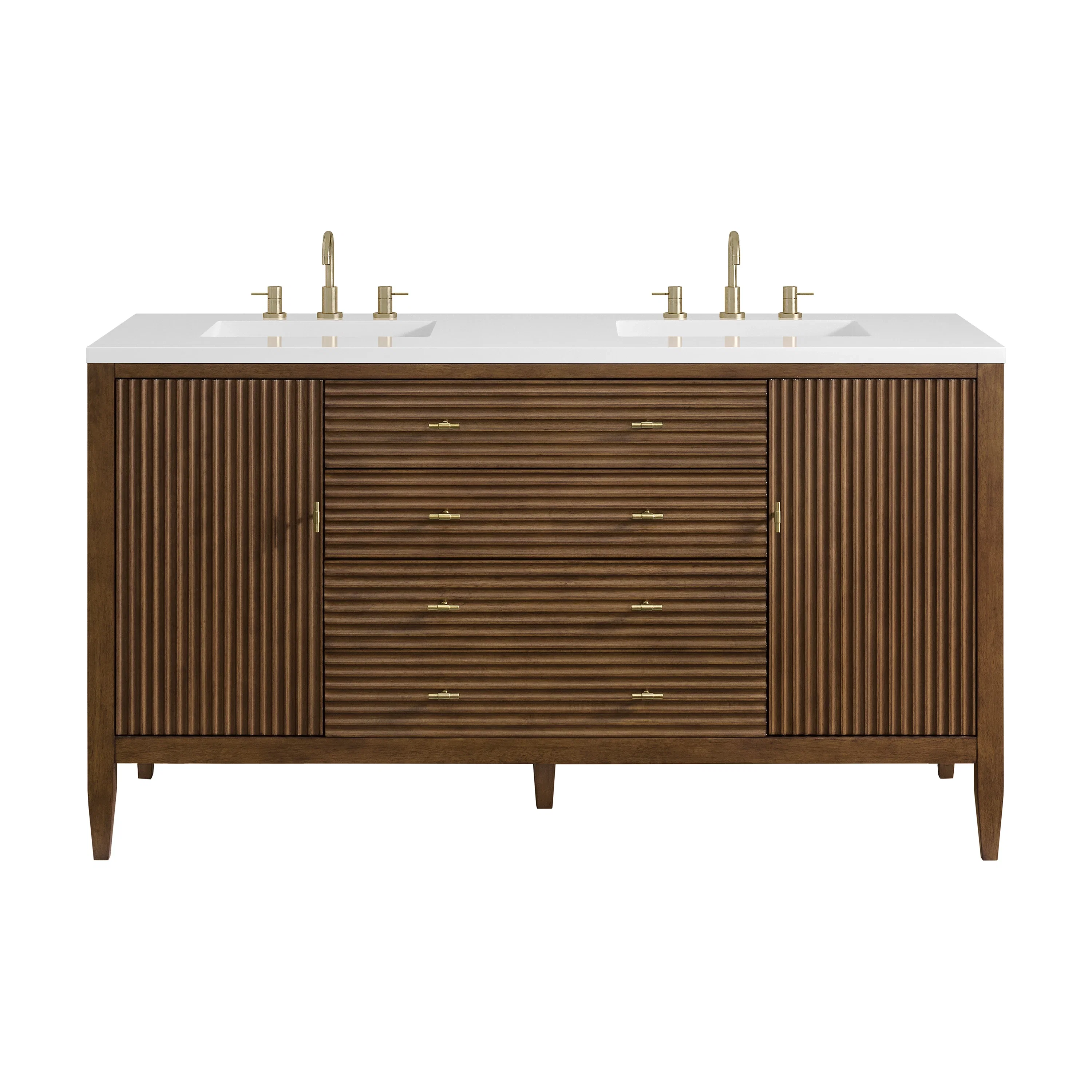 Myrrin 60" Double Vanity, Mid Century Walnut w/ 3 CM White Zeus Silestone Top
