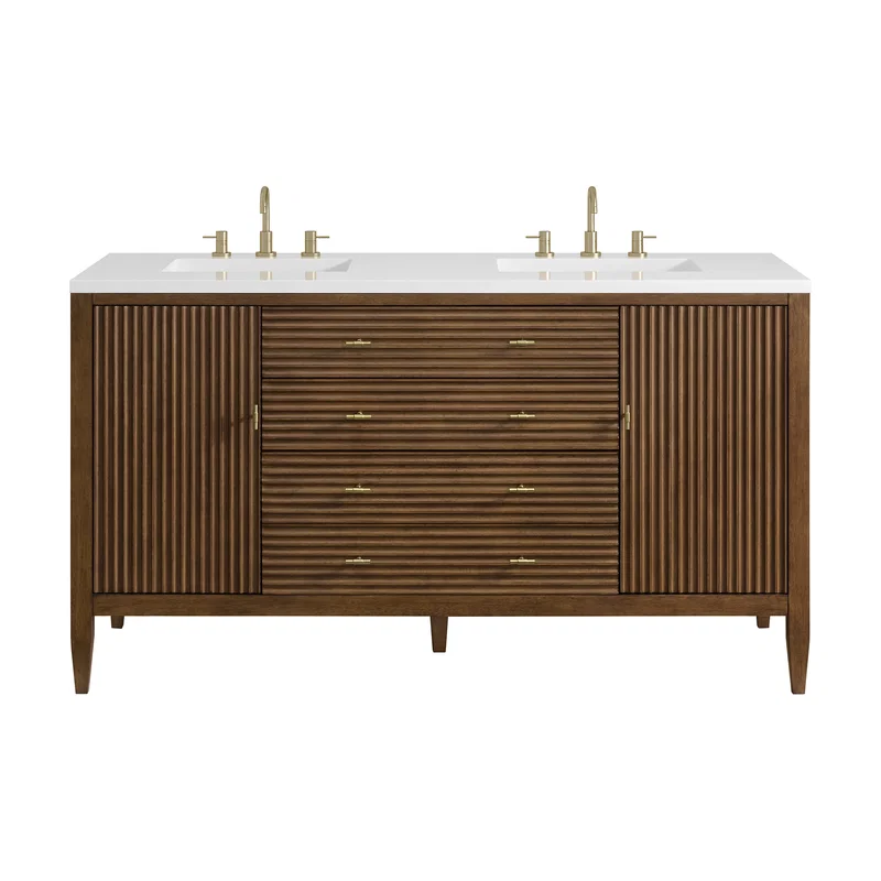 Myrrin 60" Double Vanity, Mid Century Walnut w/ 3 CM White Zeus Silestone Top