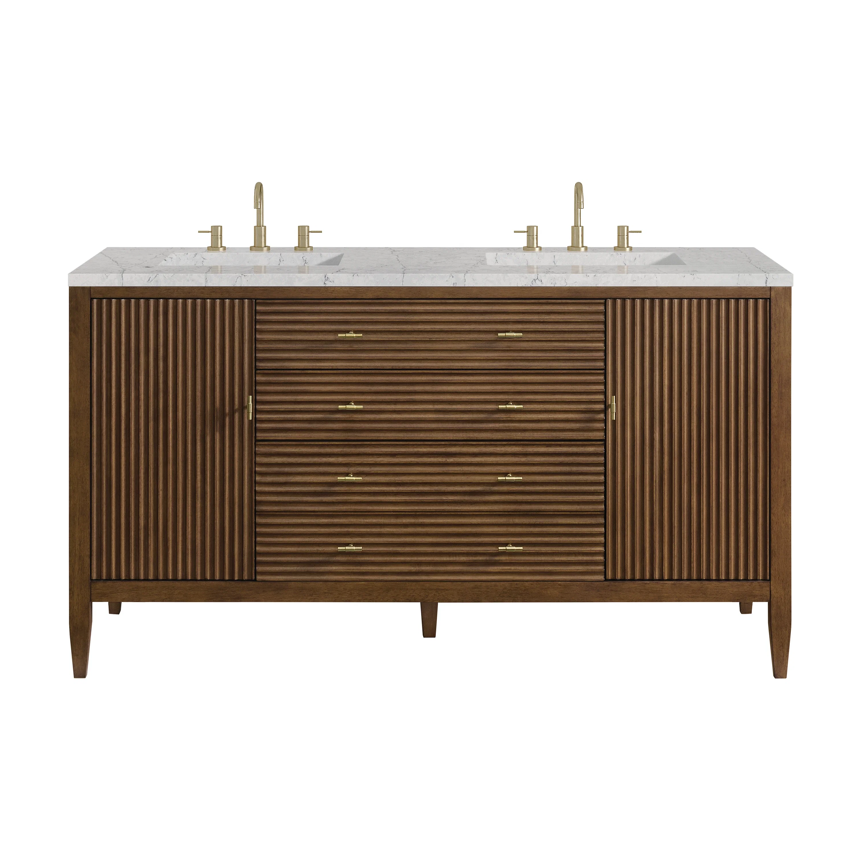 Myrrin 60" Double Vanity, Mid Century Walnut w/ 3 CM Eternal Jasmine Pearl Silestone Top w/FreePower Wireless Charger