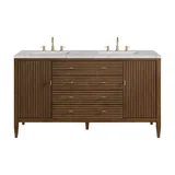 Myrrin 60" Double Vanity, Mid Century Walnut w/ 3 CM Eternal Jasmine Pearl Silestone Top w/FreePower Wireless Charger