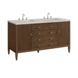 Myrrin 60" Double Vanity, Mid Century Walnut w/ 3 CM Eternal Jasmine Pearl Silestone Top w/FreePower Wireless Charger