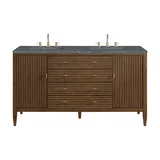 Myrrin 60" Double Vanity, Mid Century Walnut w/ 3 CM Parisien Bleu Silestone Top w/FreePower Wireless Charger