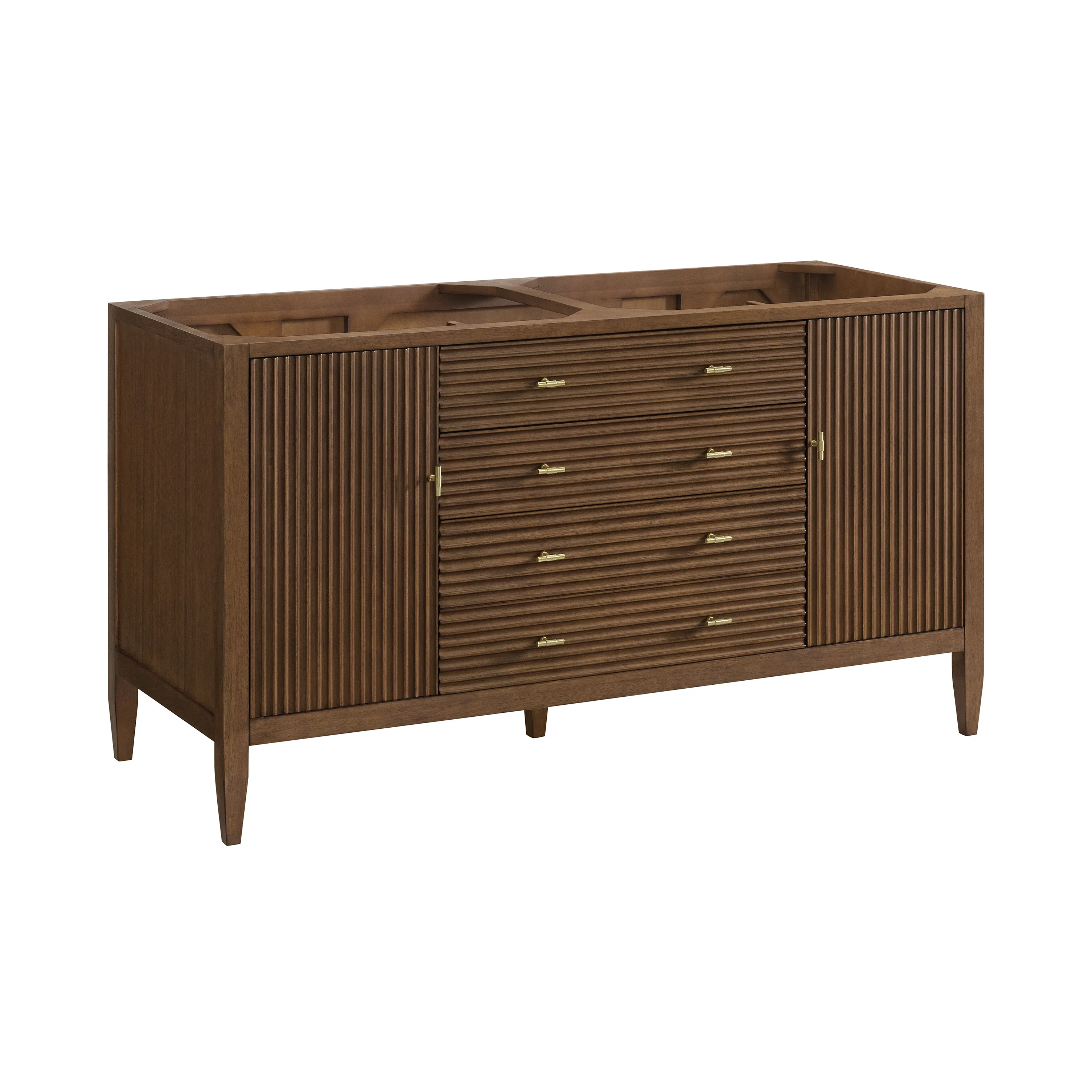 Myrrin 60" Double Vanity, Mid Century Walnut w/ 3 CM Parisien Bleu Silestone Top w/FreePower Wireless Charger