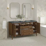 Myrrin 60" Double Vanity, Mid Century Walnut w/ 3 CM Parisien Bleu Silestone Top w/FreePower Wireless Charger