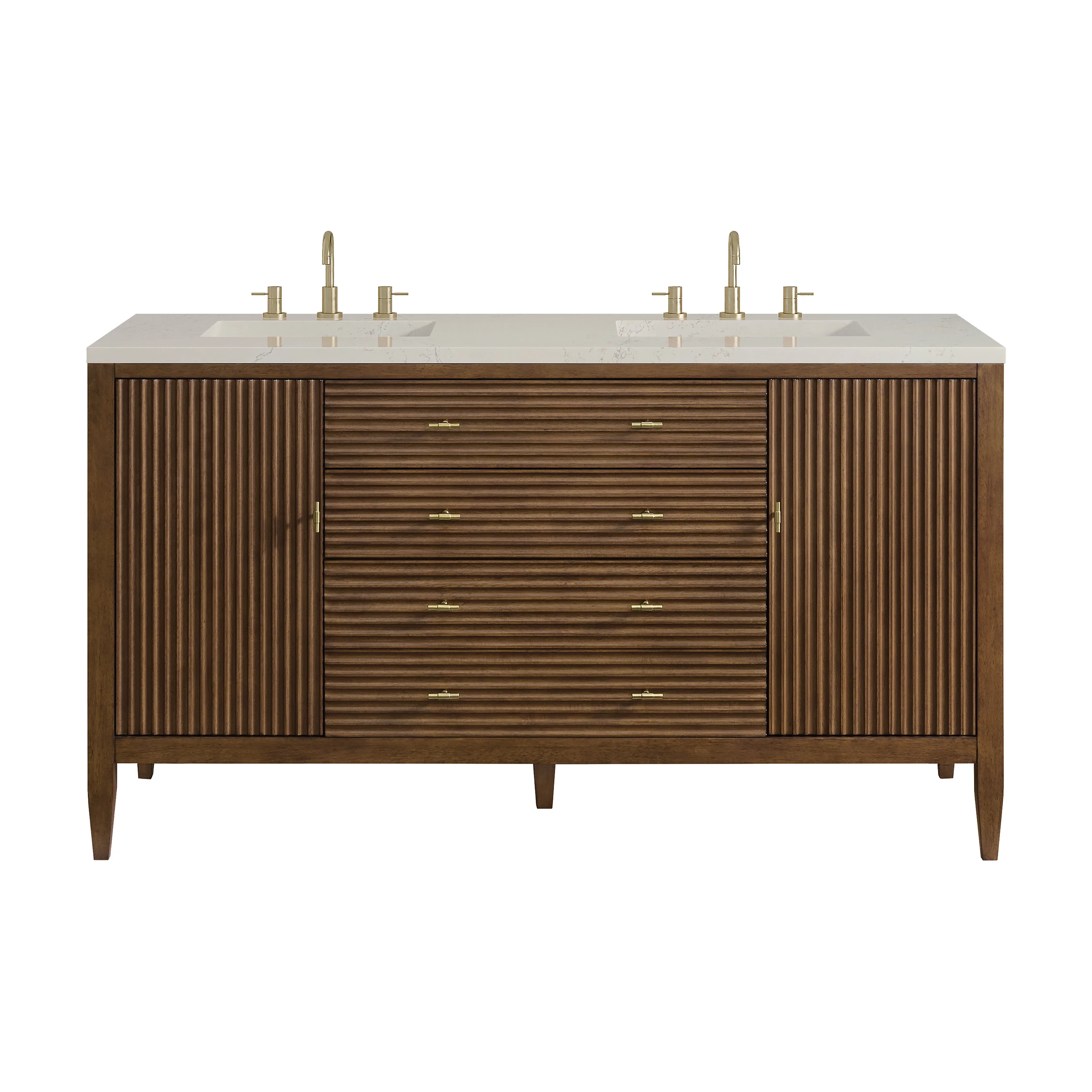 Myrrin 60" Double Vanity, Mid Century Walnut, w/ 3 CM Siberian Silestone Top w/FreePower Wireless Charger