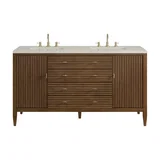 Myrrin 60" Double Vanity, Mid Century Walnut, w/ 3 CM Siberian Silestone Top w/FreePower Wireless Charger
