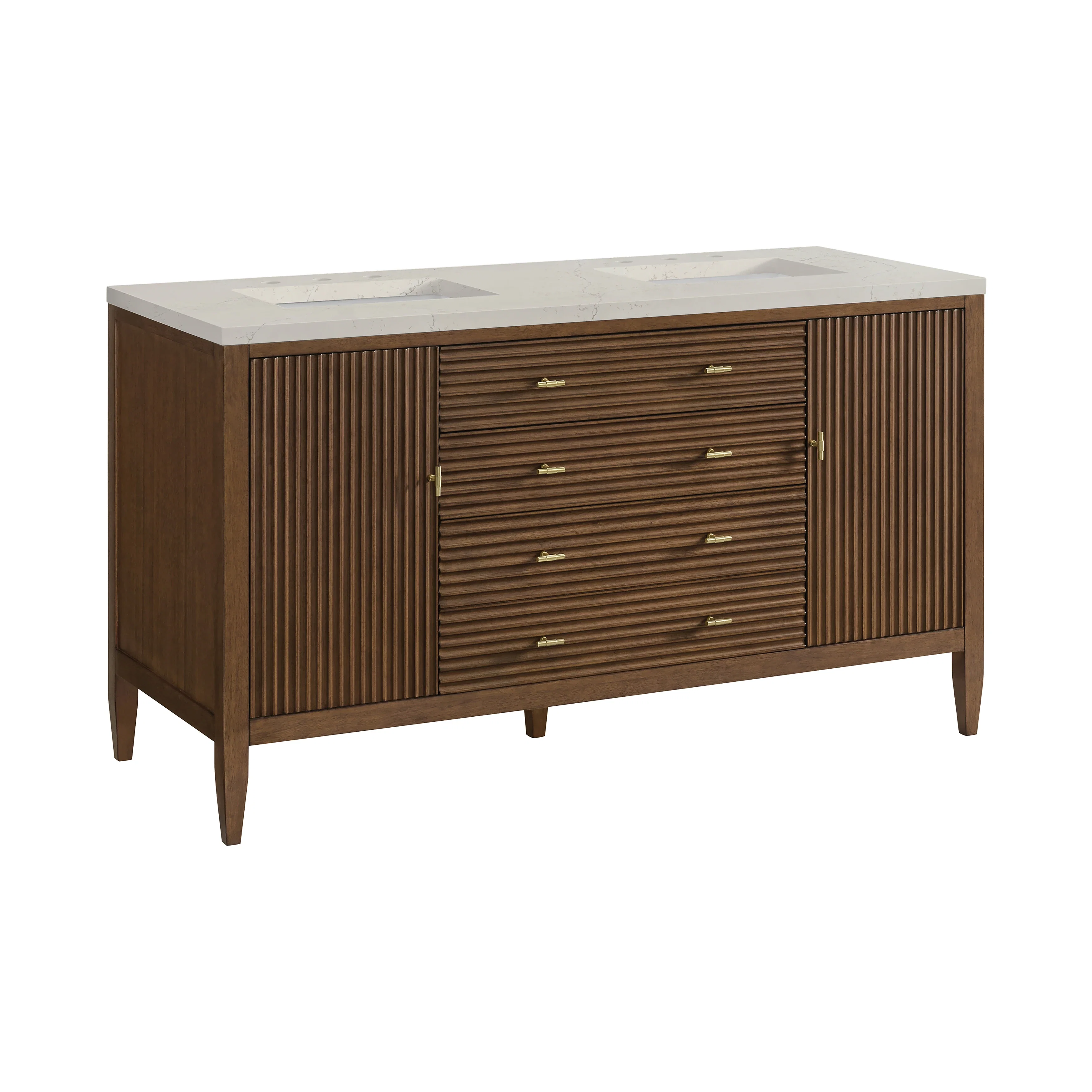 Myrrin 60" Double Vanity, Mid Century Walnut, w/ 3 CM Siberian Silestone Top w/FreePower Wireless Charger