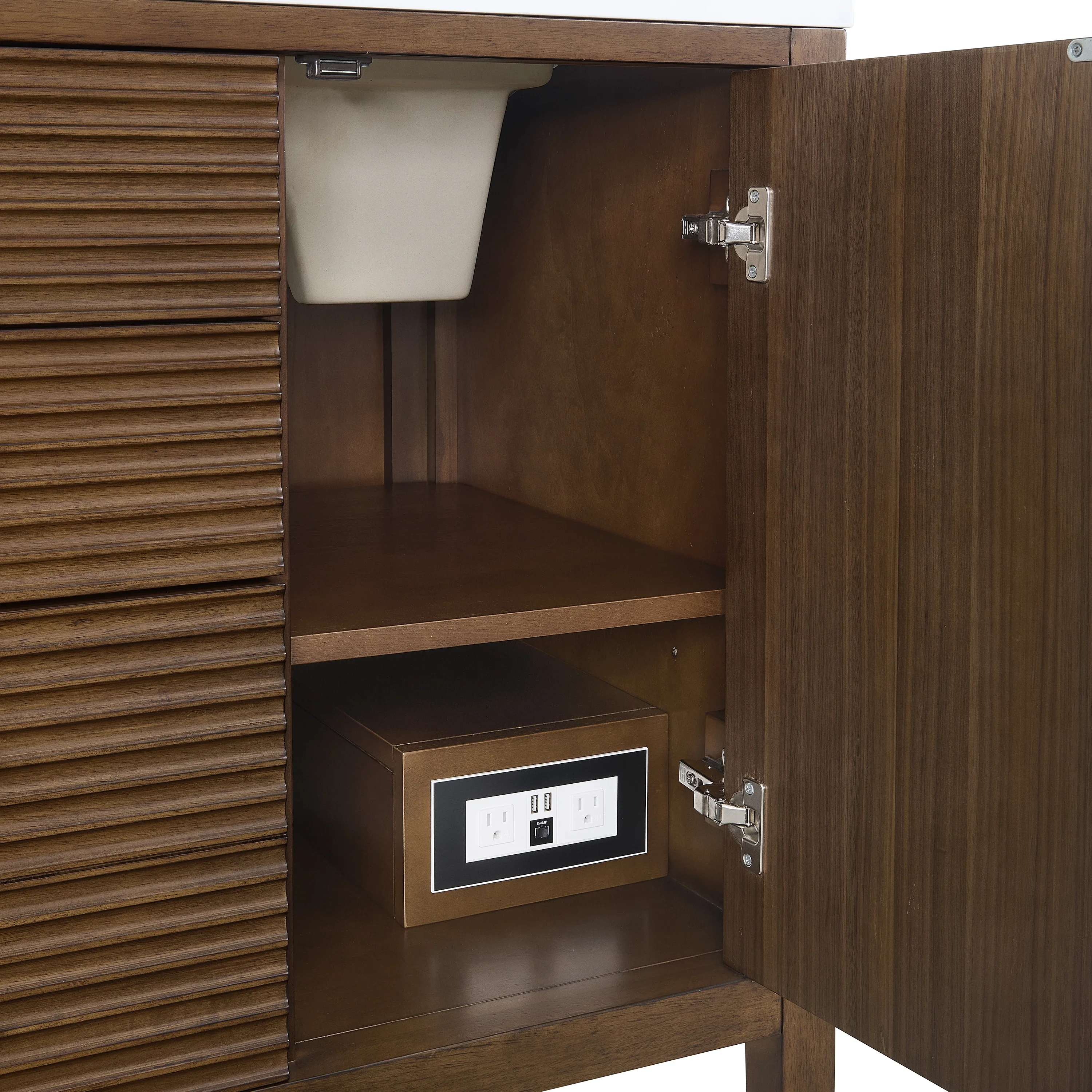 Myrrin 60" Double Vanity, Mid Century Walnut, w/ 3 CM Siberian Silestone Top w/FreePower Wireless Charger
