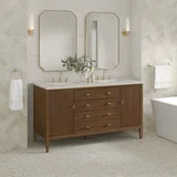 Myrrin 60" Double Vanity, Mid Century Walnut, w/ 3 CM Siberian Silestone Top w/FreePower Wireless Charger