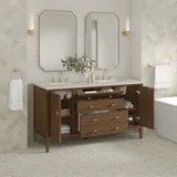 Myrrin 60" Double Vanity, Mid Century Walnut, w/ 3 CM Siberian Silestone Top w/FreePower Wireless Charger