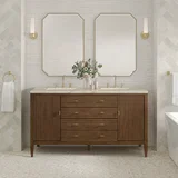 Myrrin 60" Double Vanity, Mid Century Walnut, w/ 3 CM Tajnar Eclos Top w/FreePower Wireless Charger