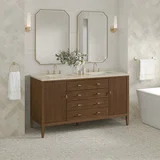 Myrrin 60" Double Vanity, Mid Century Walnut, w/ 3 CM Tajnar Eclos Top w/FreePower Wireless Charger