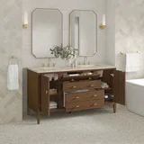 Myrrin 60" Double Vanity, Mid Century Walnut, w/ 3 CM Tajnar Eclos Top w/FreePower Wireless Charger