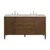 Myrrin 60" Double Vanity, Mid Century Walnut w/ 3 CM Victorian Silver Silestone Top w/FreePower Wireless Charger