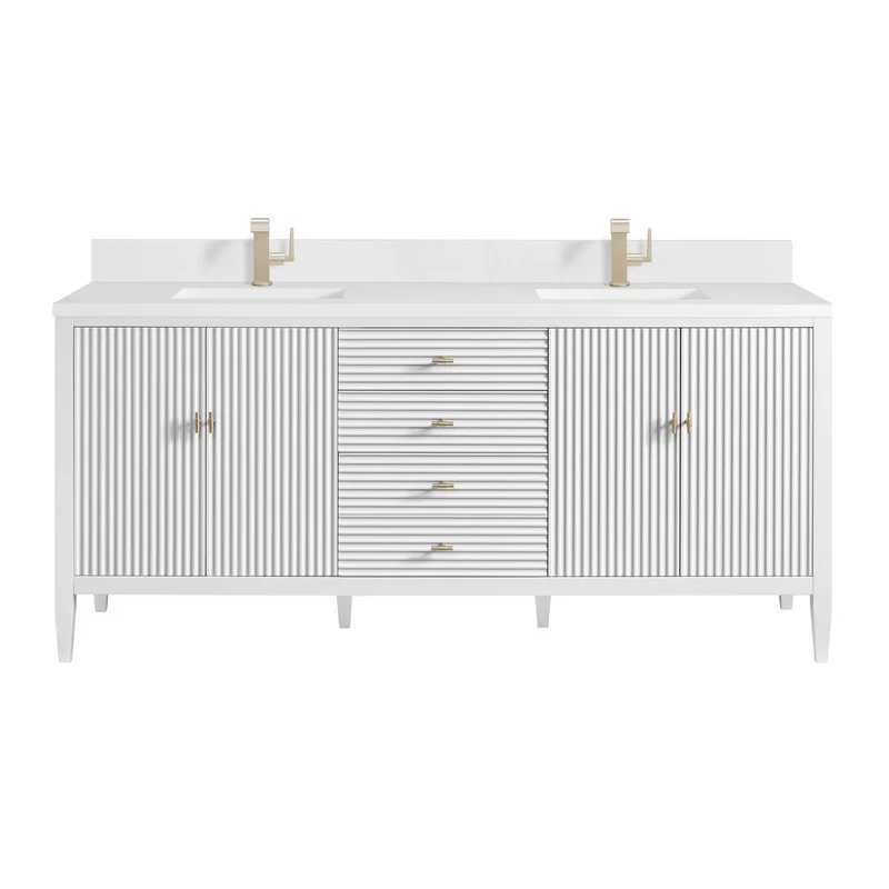 Myrrin 72" Vanity, Bright White w/ Single Hole 3 CM White Zeus Silestone Top & Backsplash