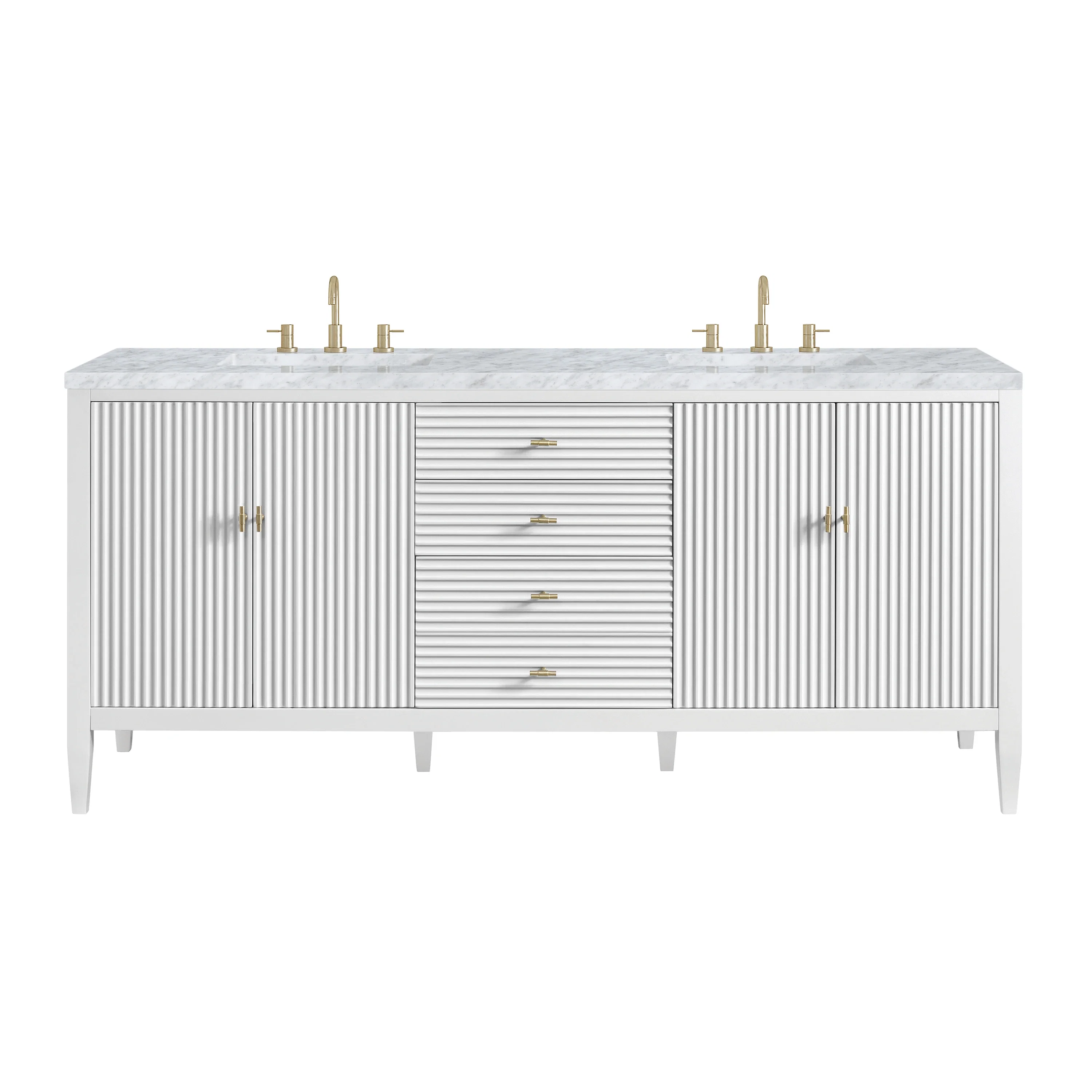 Myrrin 72" Double Vanity, Bright White w/ 3 CM Carrara White Marble Top