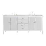 Myrrin 72" Double Vanity, Bright White w/ 3 CM Carrara White Marble Top