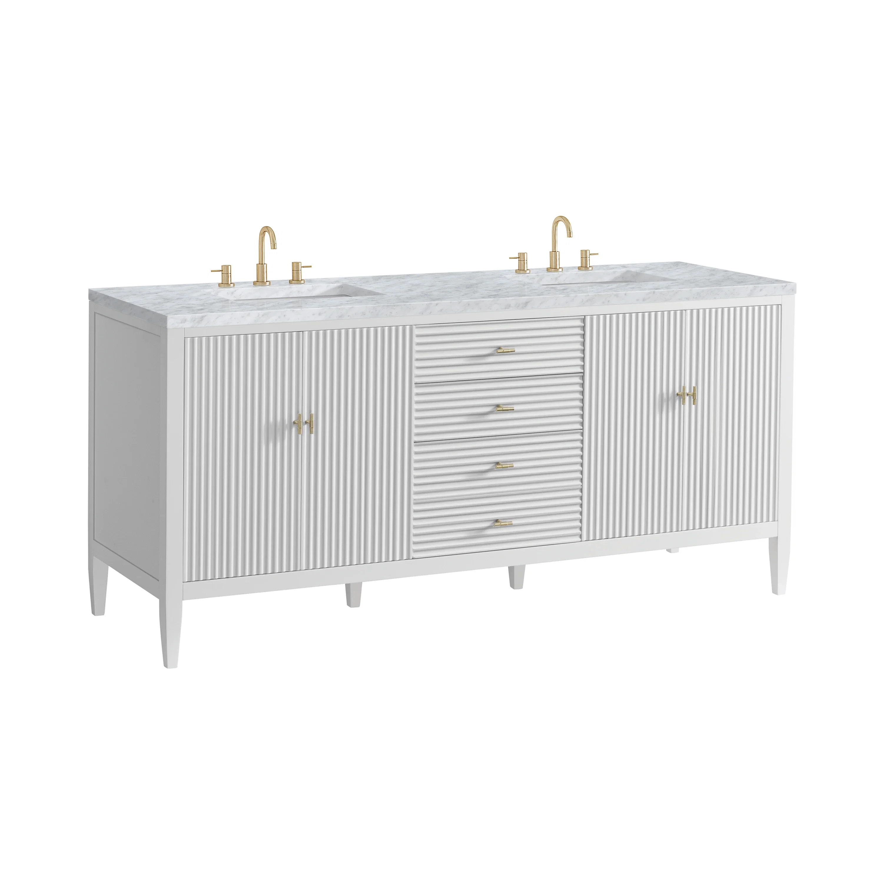 Myrrin 72" Double Vanity, Bright White w/ 3 CM Carrara White Marble Top