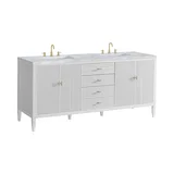 Myrrin 72" Double Vanity, Bright White w/ 3 CM Carrara White Marble Top