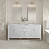 Myrrin 72" Double Vanity, Bright White w/ 3 CM Carrara White Marble Top