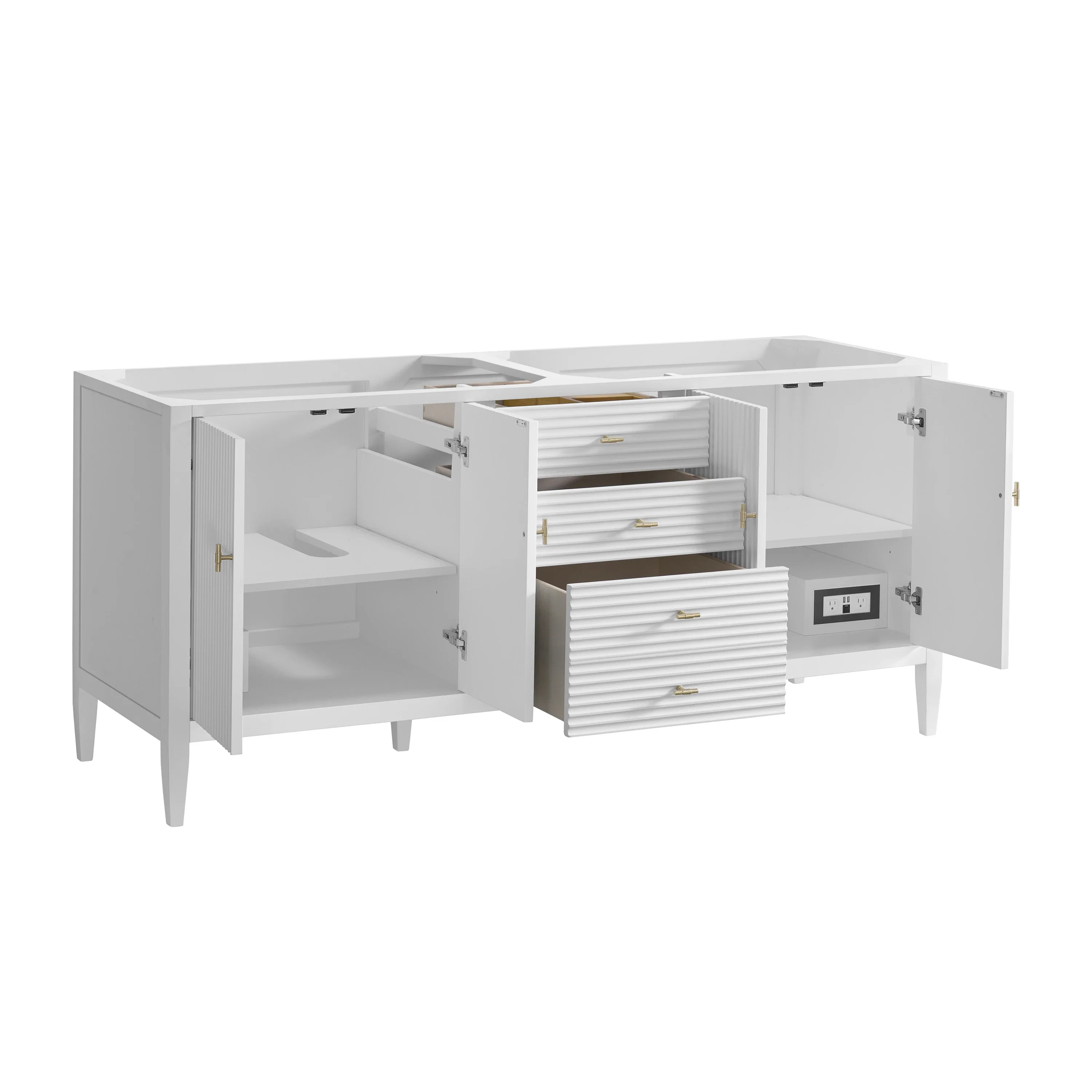 Myrrin 72" Double Vanity, Bright White w/ 3 CM Carrara White Marble Top