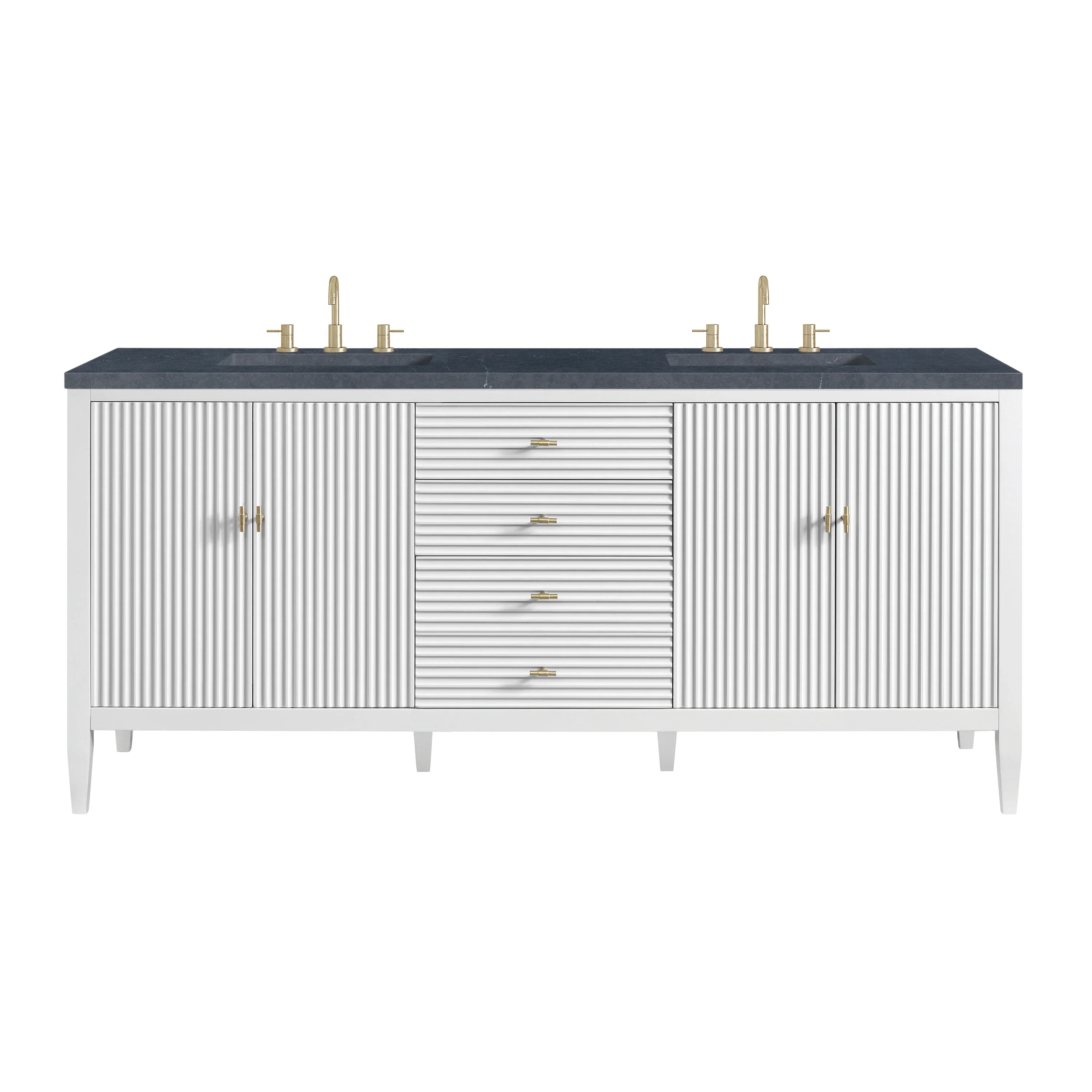 Myrrin 72" Double Vanity, Bright White w/ 3 CM Charcoal Soapstone Silestone Top