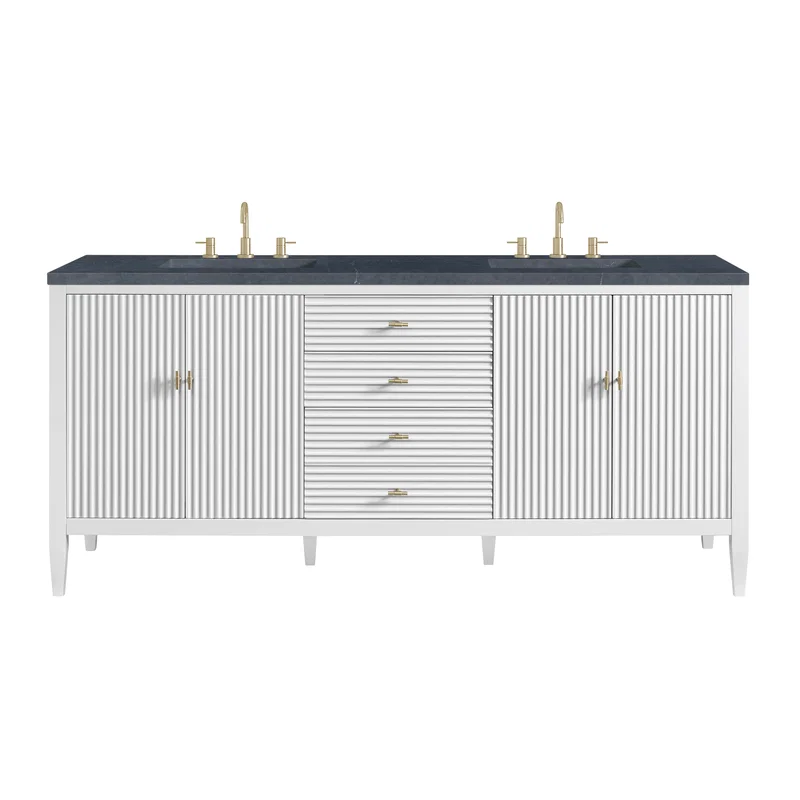 Myrrin 72" Double Vanity, Bright White w/ 3 CM Charcoal Soapstone Silestone Top