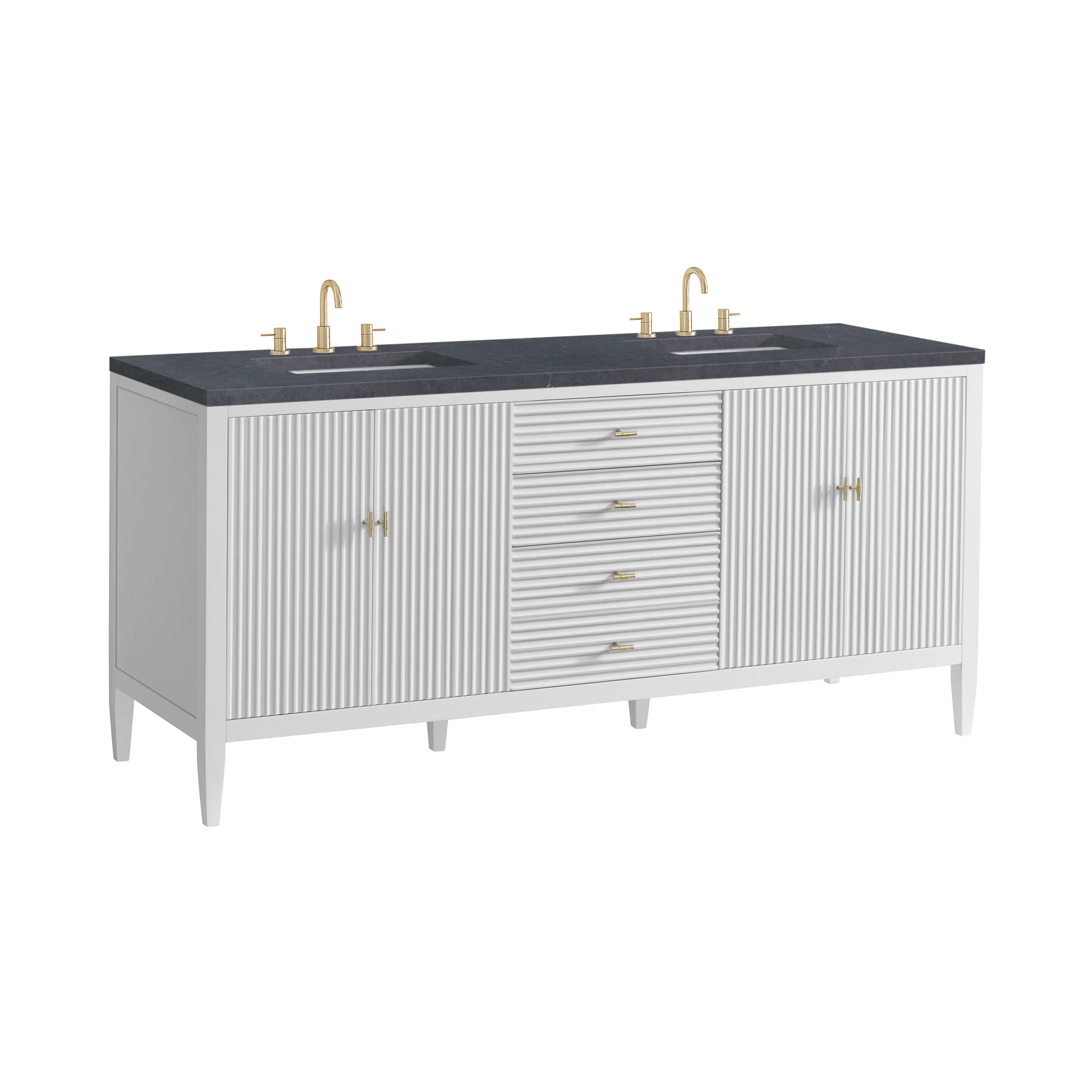 Myrrin 72" Double Vanity, Bright White w/ 3 CM Charcoal Soapstone Silestone Top