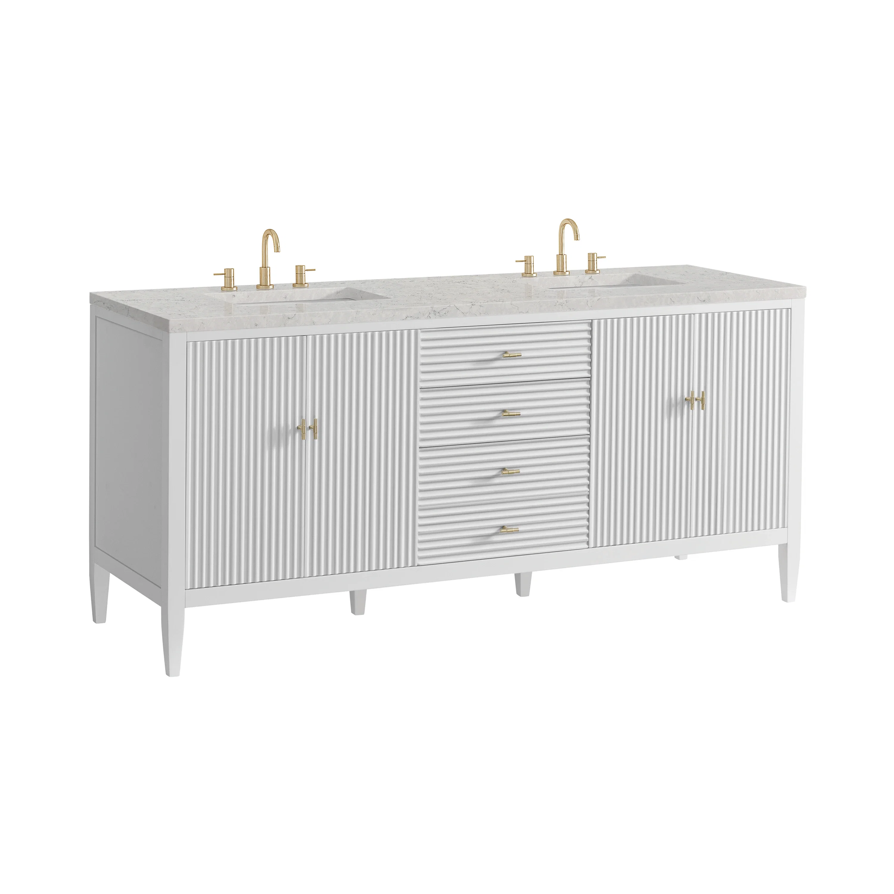 Myrrin 72" Double Vanity, Bright White w/ 3 CM Eternal Jasmine Pearl Silestone Top