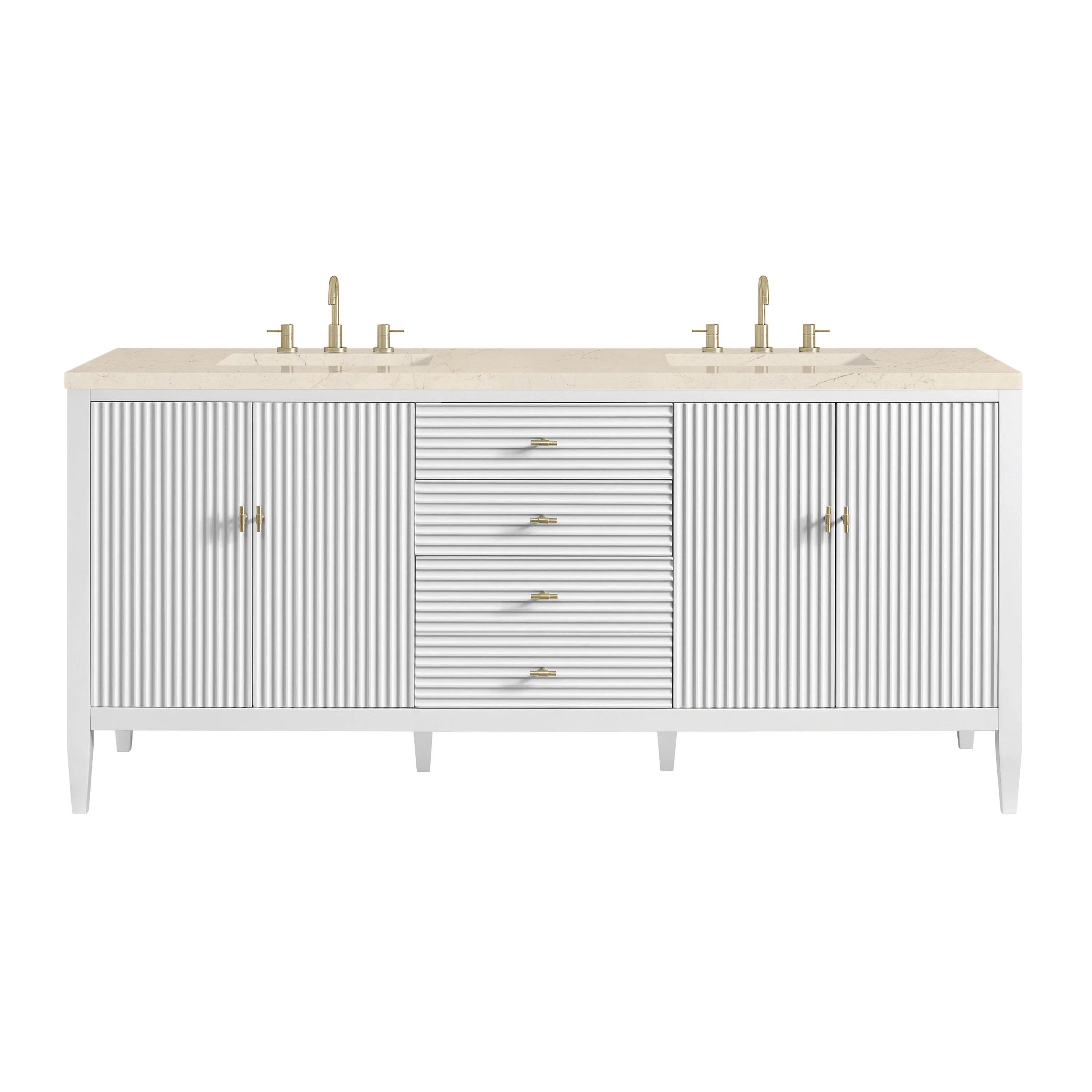 Myrrin 72" Double Vanity, Bright White w/ 3 CM Eternal Marfil Silestone Top