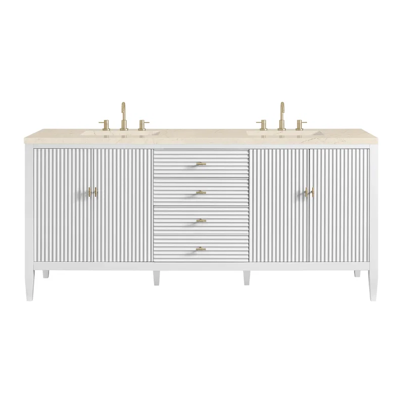 Myrrin 72" Double Vanity, Bright White w/ 3 CM Eternal Marfil Silestone Top