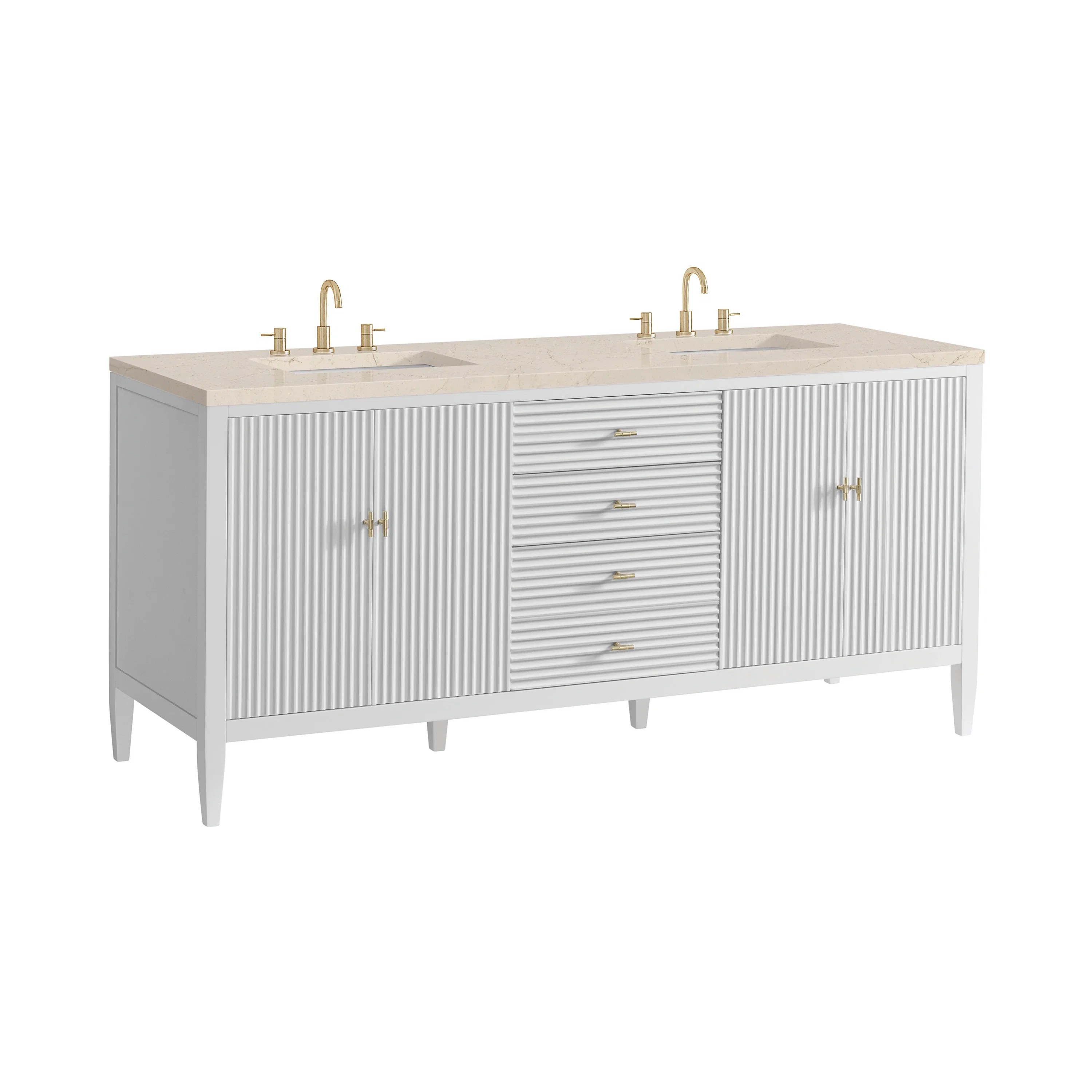 Myrrin 72" Double Vanity, Bright White w/ 3 CM Eternal Marfil Silestone Top