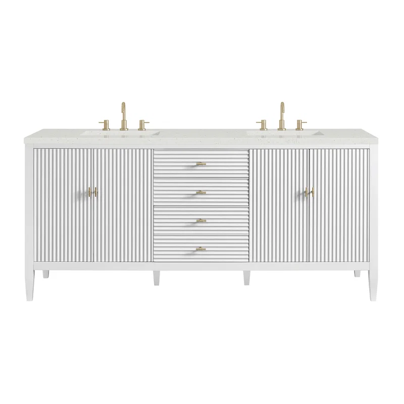 Myrrin 72" Double Vanity, Bright White w/ 3 CM Lime Delight Silestone Top
