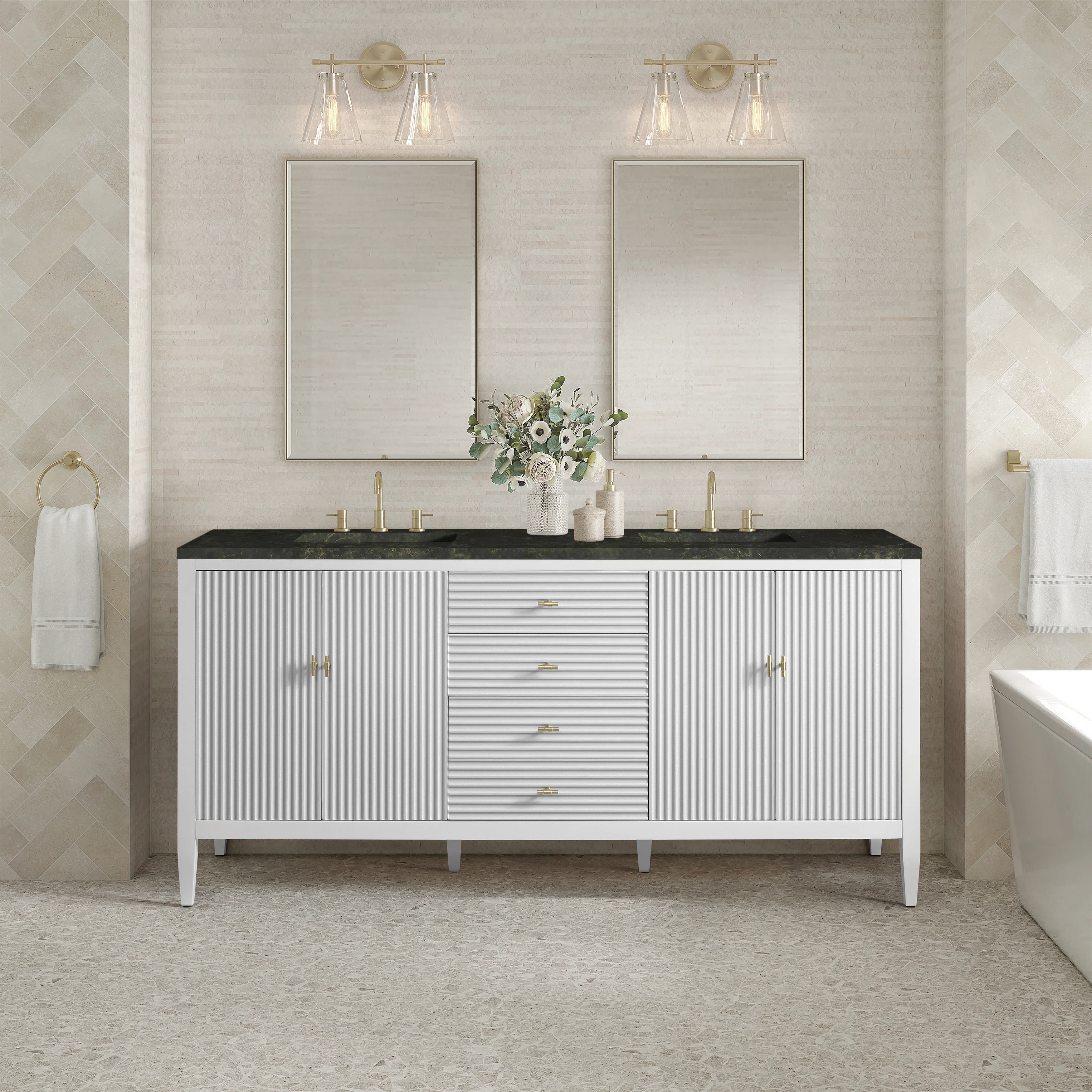 Myrrin 72" Vanity, Bright White, w/ 3 CM Phantome Eclos Top