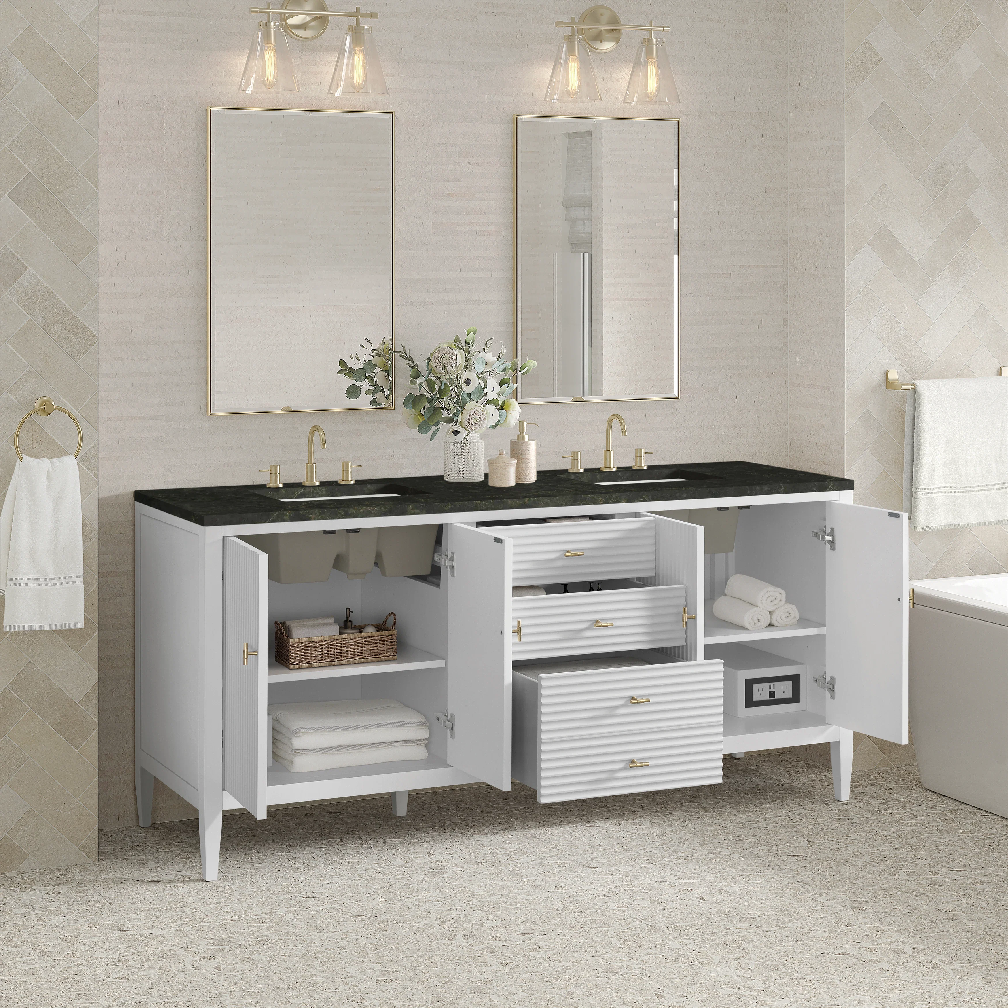 Myrrin 72" Vanity, Bright White, w/ 3 CM Phantome Eclos Top
