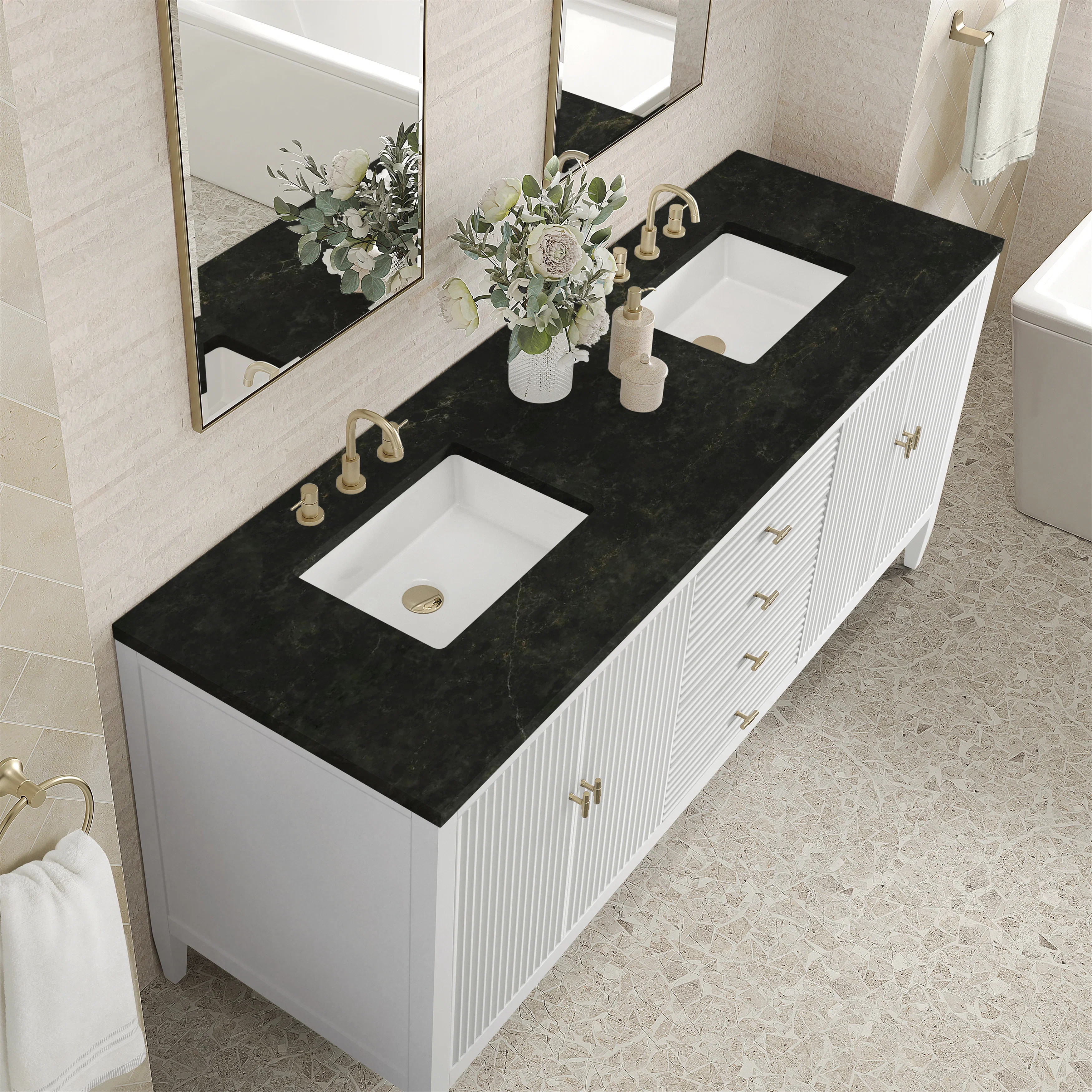 Myrrin 72" Vanity, Bright White, w/ 3 CM Phantome Eclos Top
