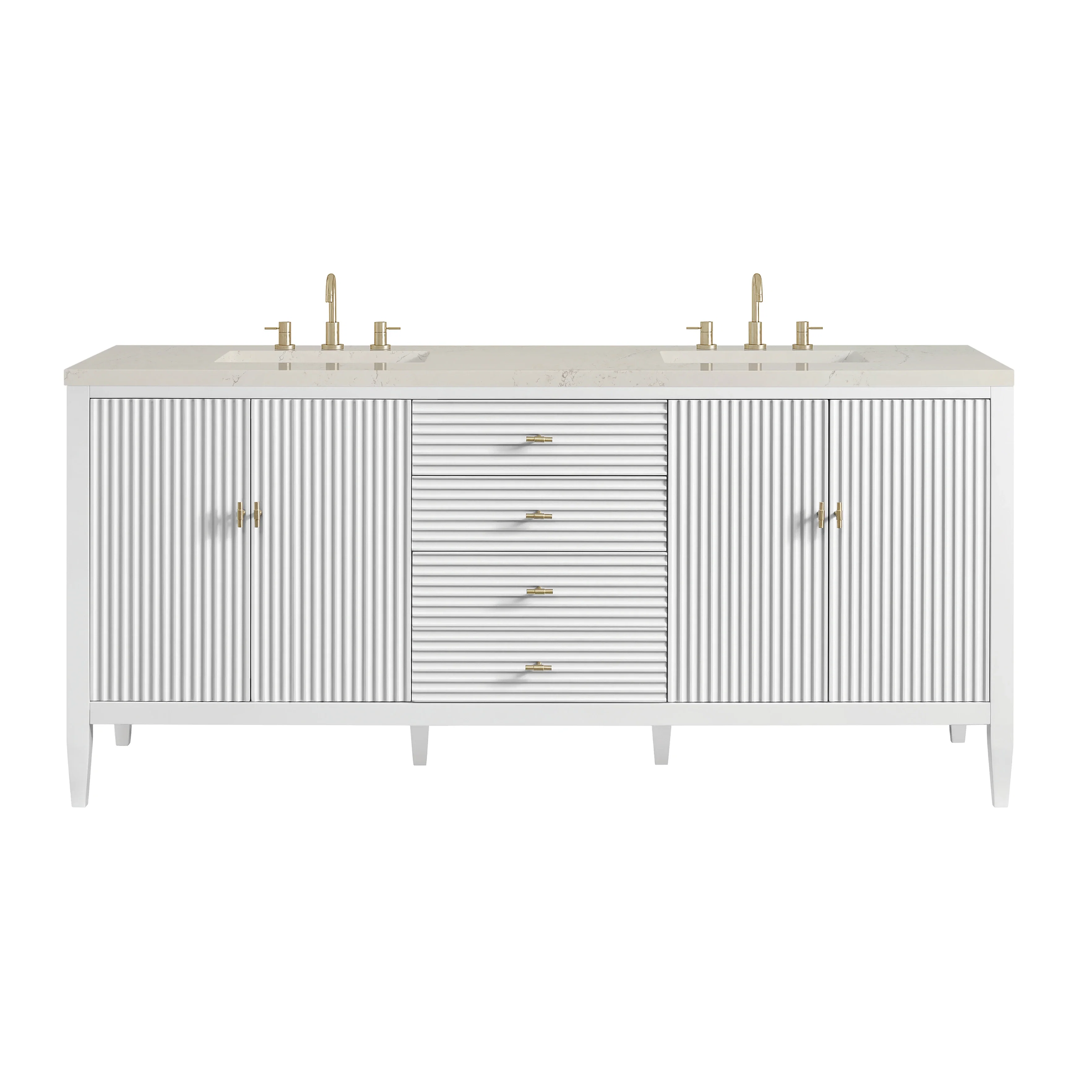 Myrrin 72" Vanity, Bright White, w/ 3 CM Siberian Silestone Top