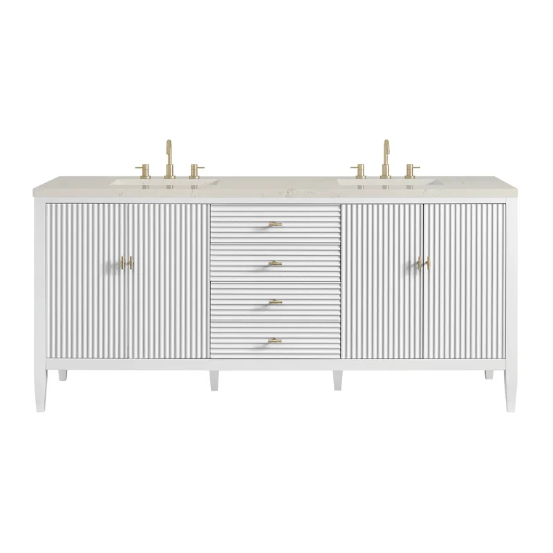 Myrrin 72" Vanity, Bright White, w/ 3 CM Siberian Silestone Top