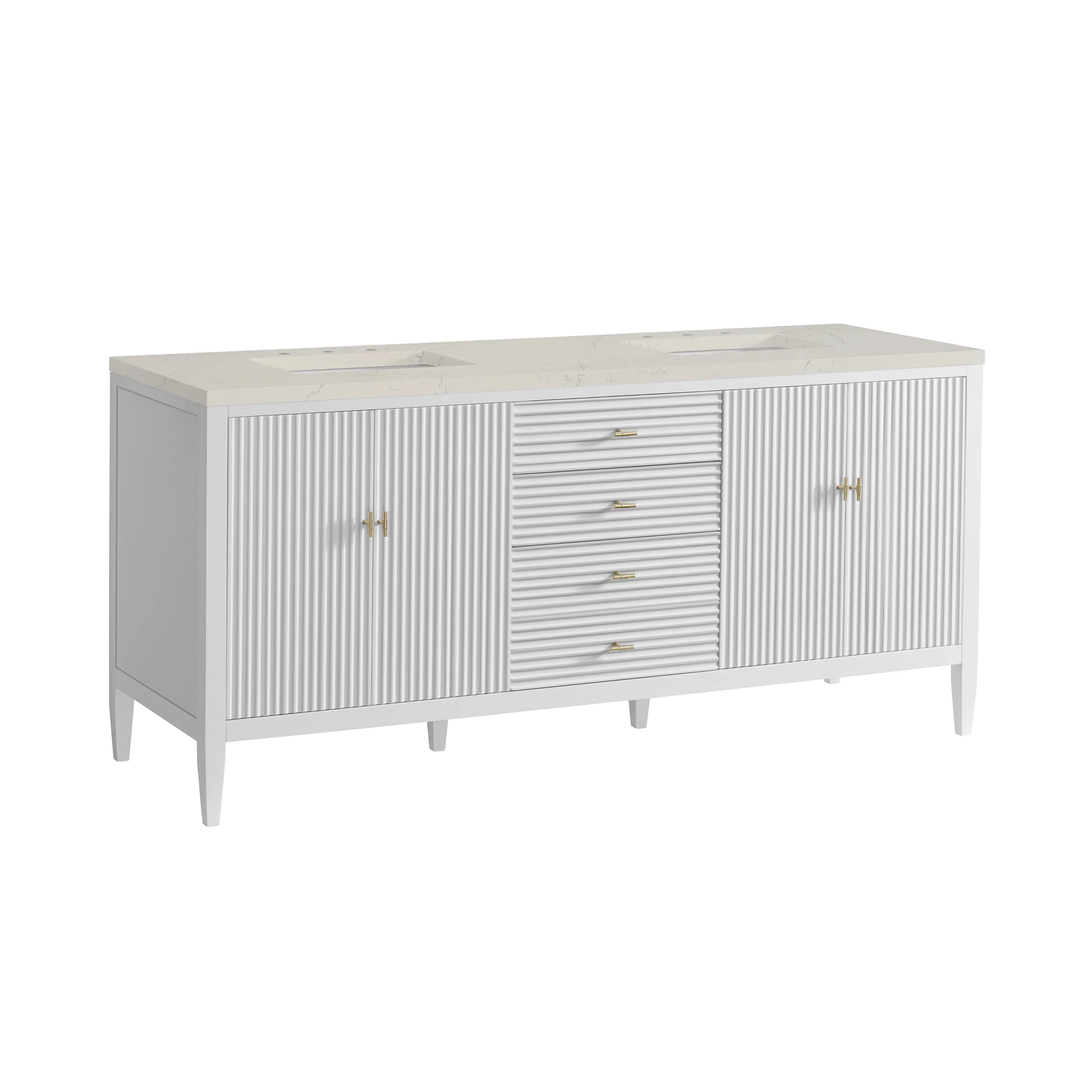 Myrrin 72" Vanity, Bright White, w/ 3 CM Siberian Silestone Top