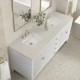 Myrrin 72" Vanity, Bright White, w/ 3 CM Siberian Silestone Top