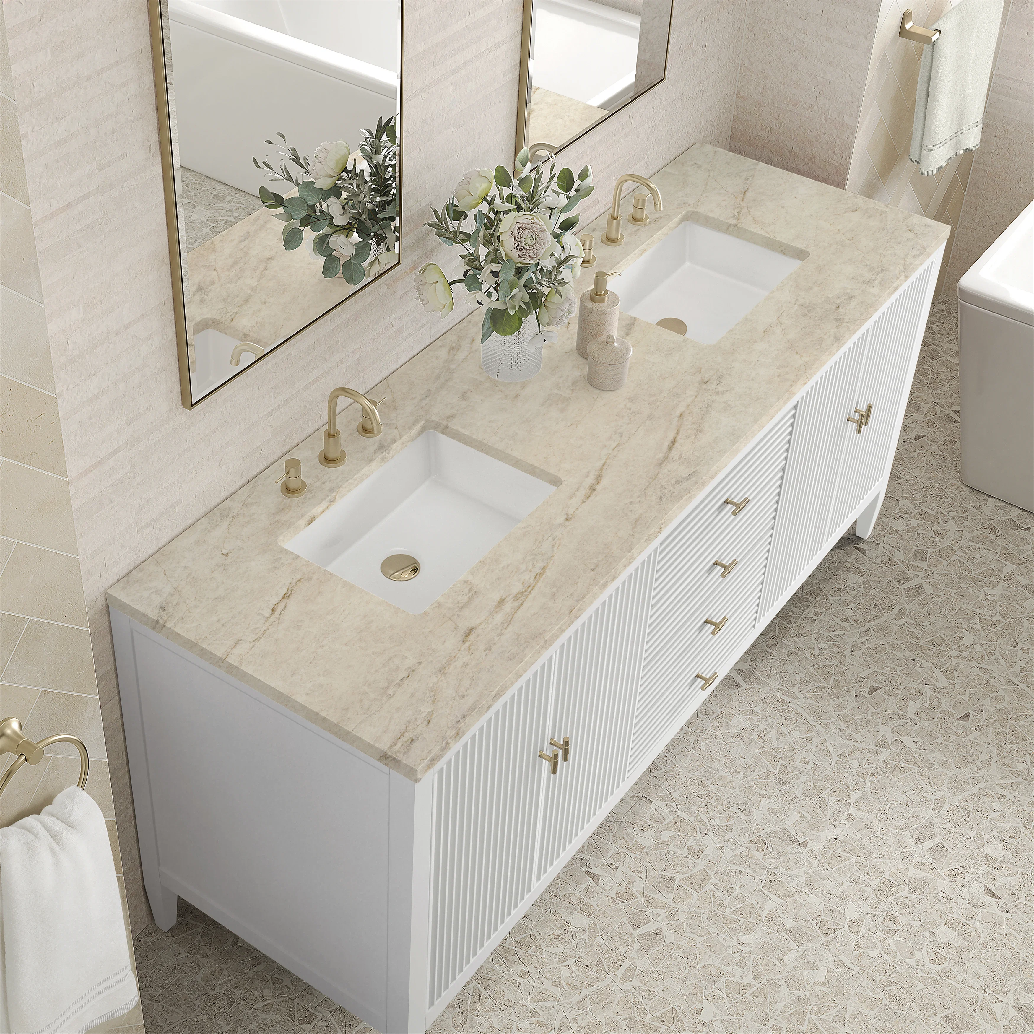 Myrrin 72" Vanity, Bright White, w/ 3 CM Tajnar Eclos Top