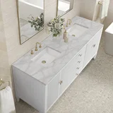 Myrrin 72" Double Vanity, Bright White w/ 3 CM Victorian Silver Silestone Top