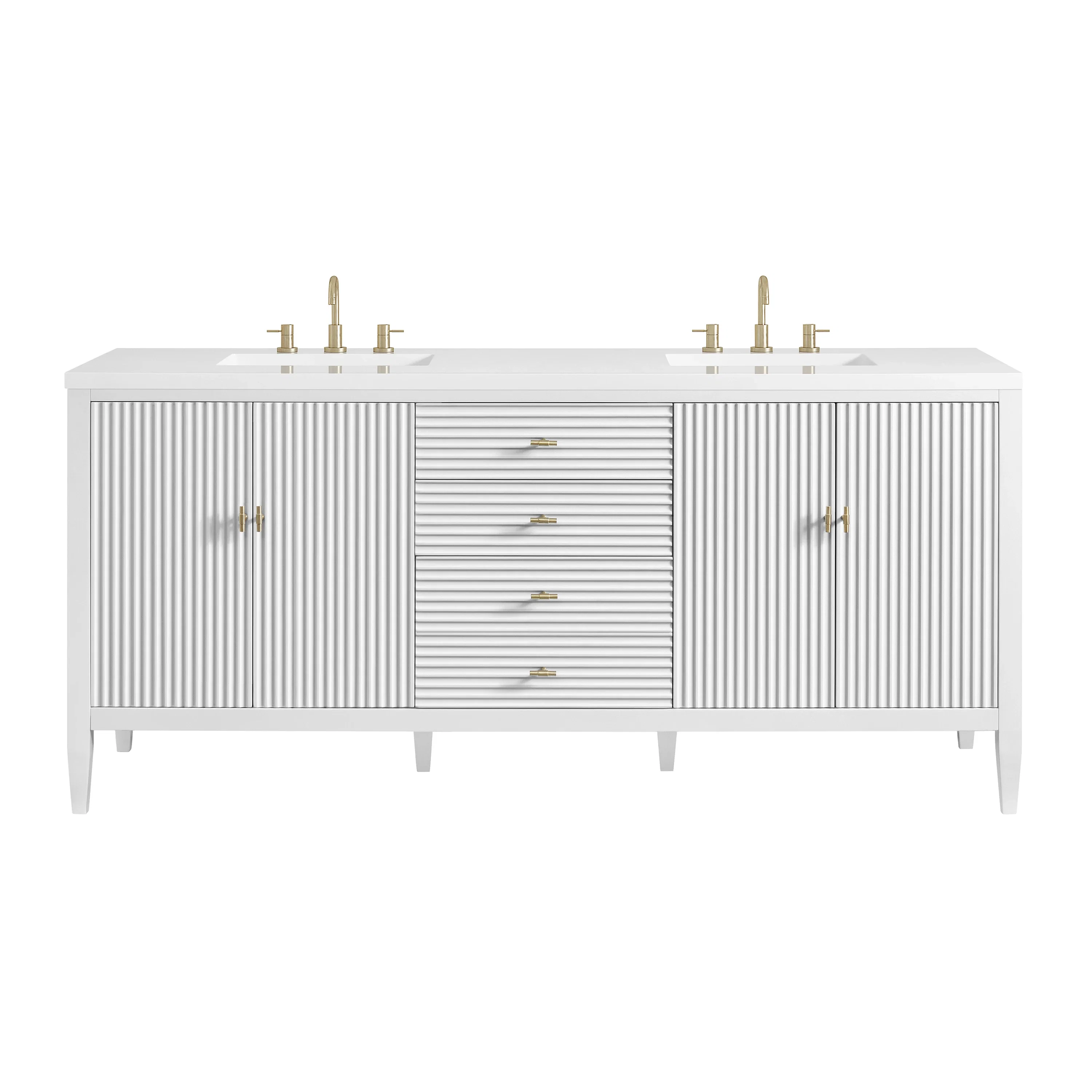 Myrrin 72" Double Vanity, Bright White w/ 3 CM White Zeus Silestone Top