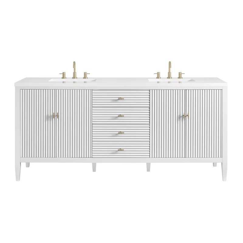 Myrrin 72" Double Vanity, Bright White w/ 3 CM White Zeus Silestone Top
