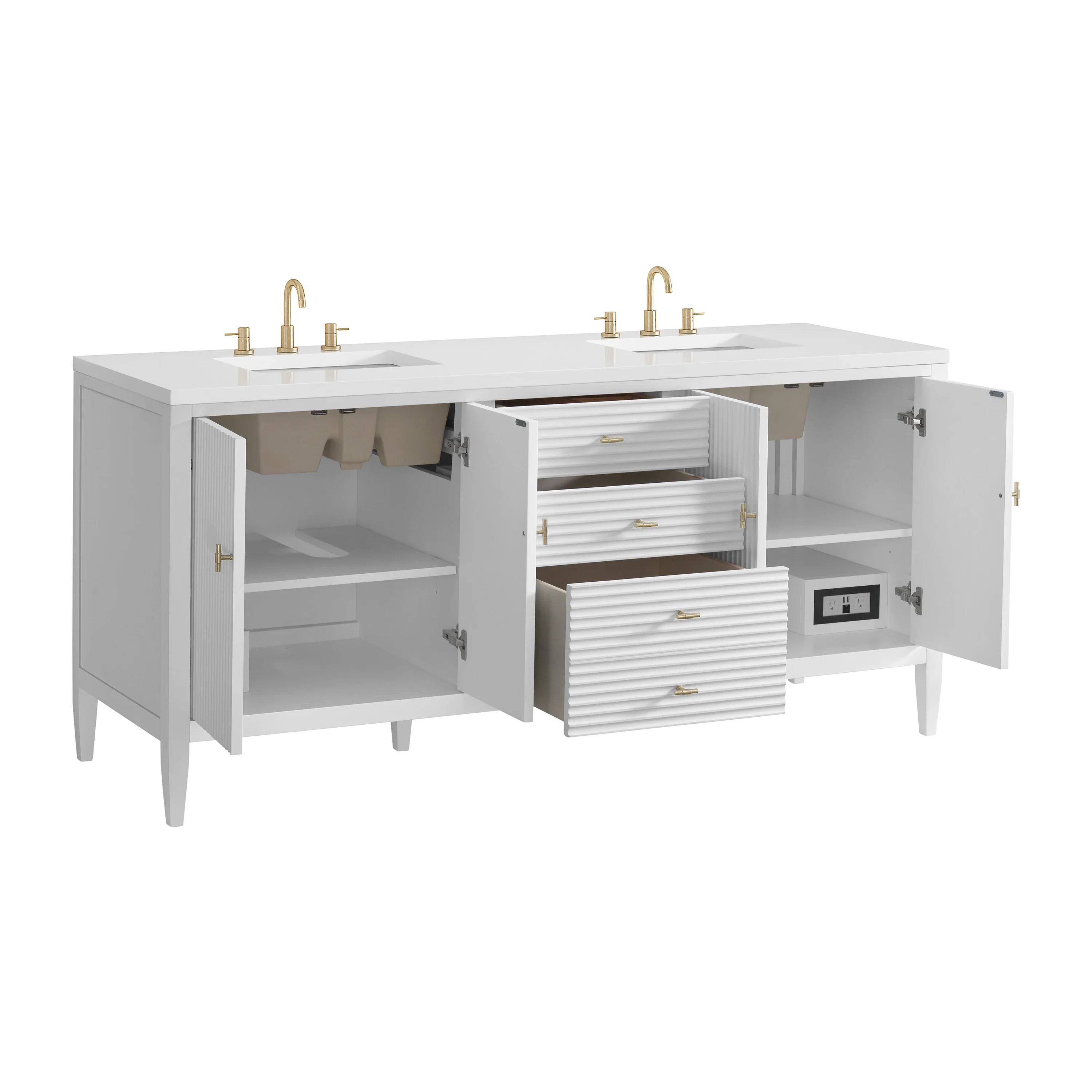 Myrrin 72" Double Vanity, Bright White w/ 3 CM White Zeus Silestone Top