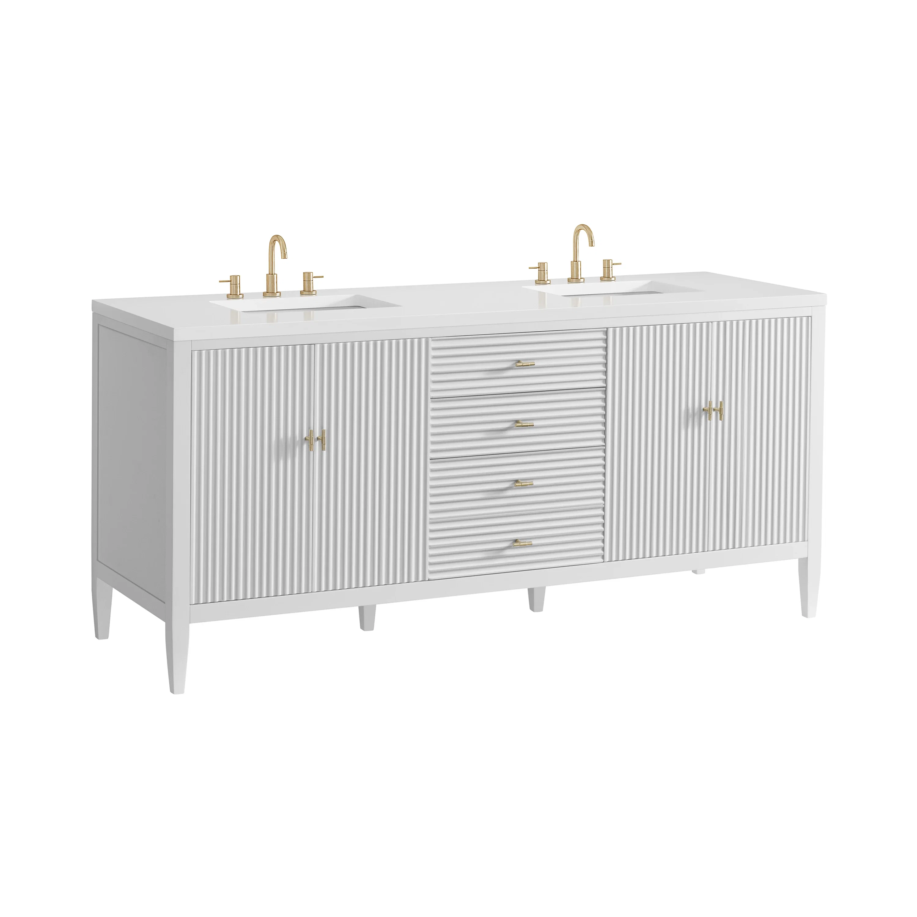 Myrrin 72" Double Vanity, Bright White w/ 3 CM White Zeus Silestone Top