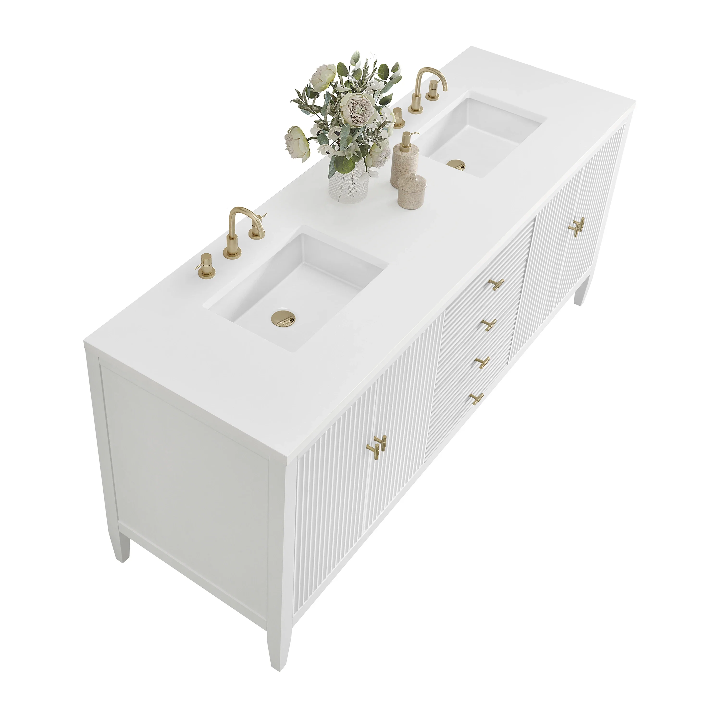 Myrrin 72" Double Vanity, Bright White w/ 3 CM White Zeus Silestone Top
