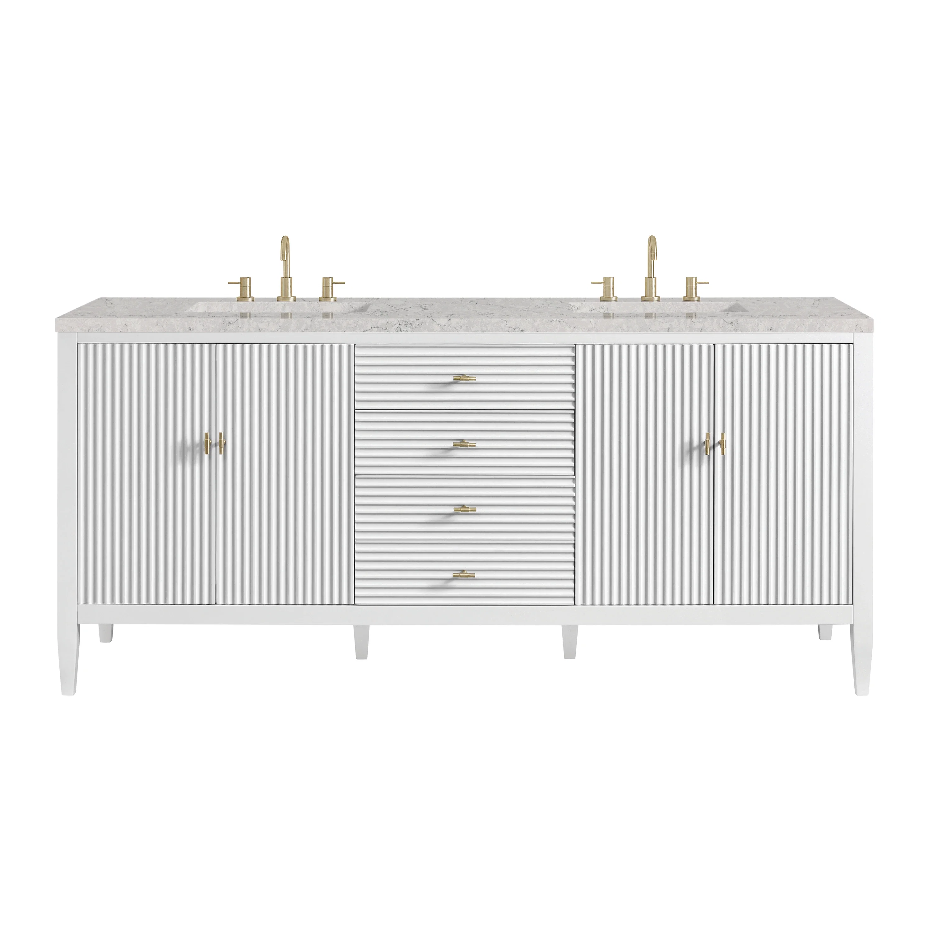 Myrrin 72" Double Vanity, Bright White w/ 3 CM Eternal Jasmine Pearl Silestone Top w/FreePower Wireless Charger
