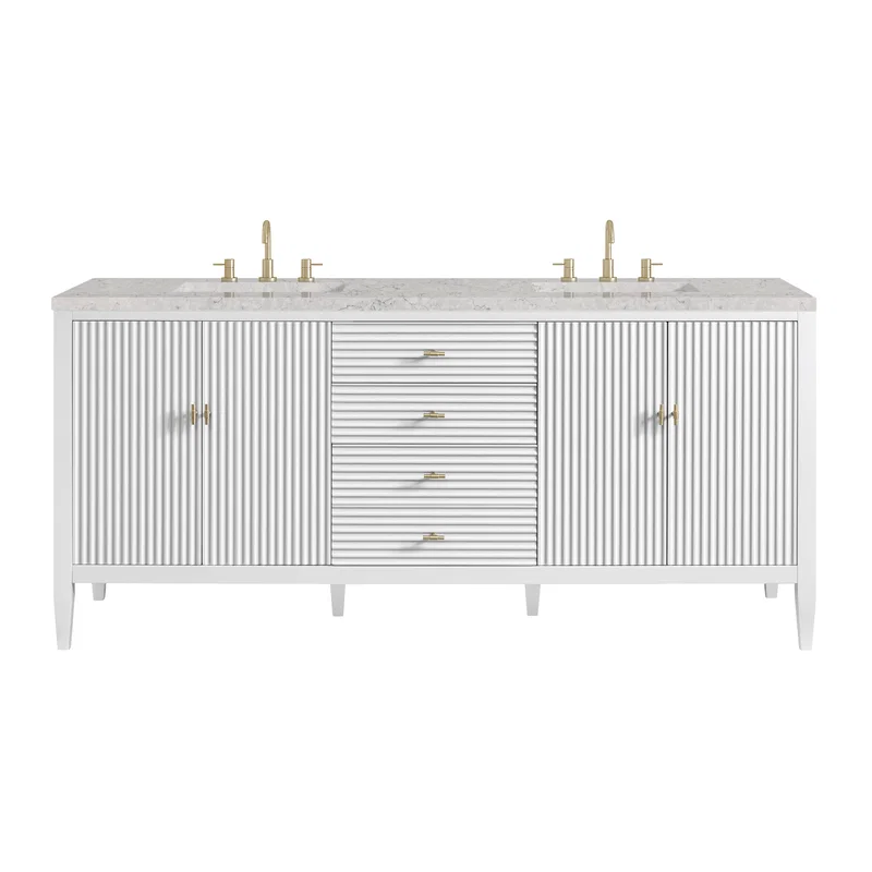 Myrrin 72" Double Vanity, Bright White w/ 3 CM Eternal Jasmine Pearl Silestone Top w/FreePower Wireless Charger